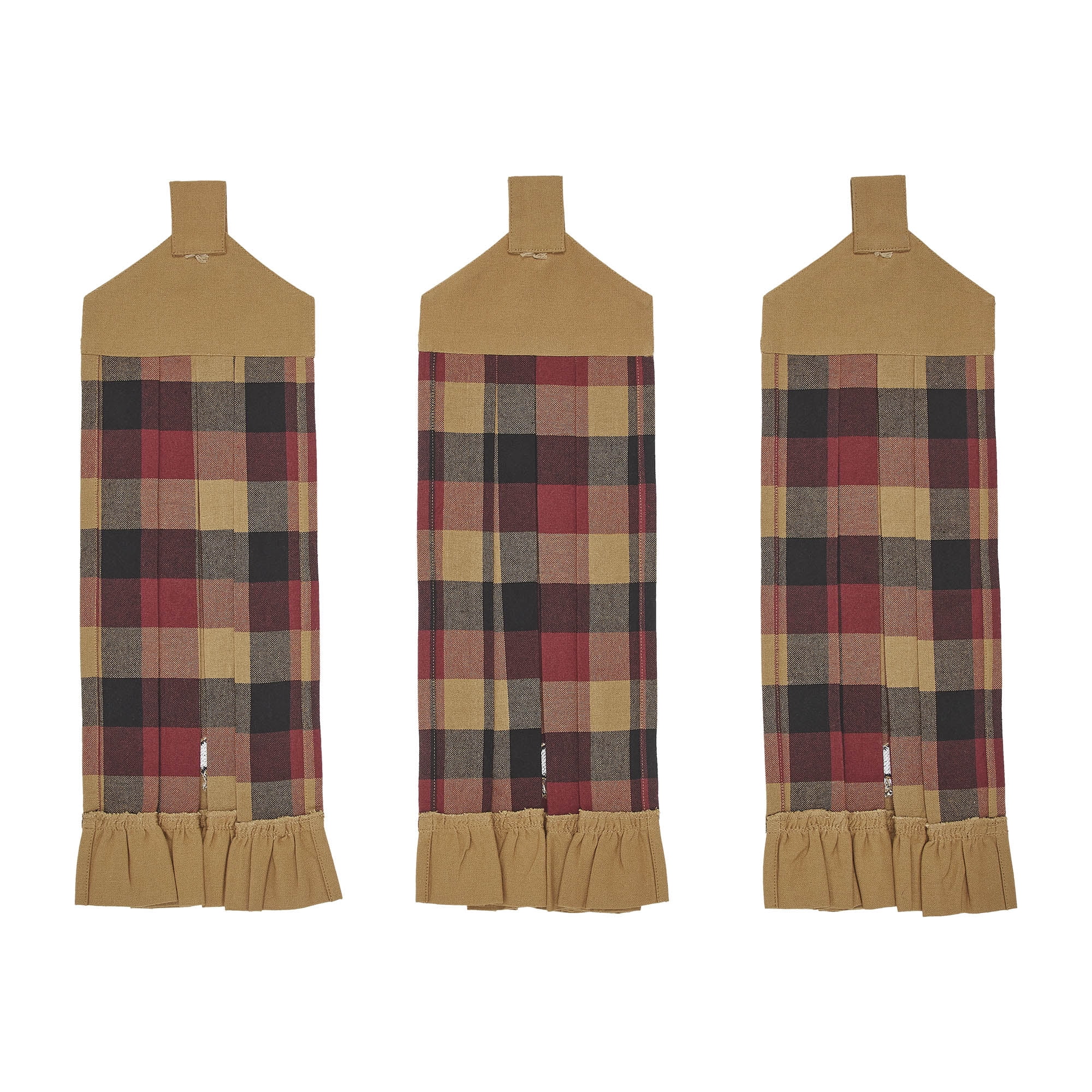 VHC Brands Heritage Farms Primitive Check Button Loop Tea Towel Set of 3