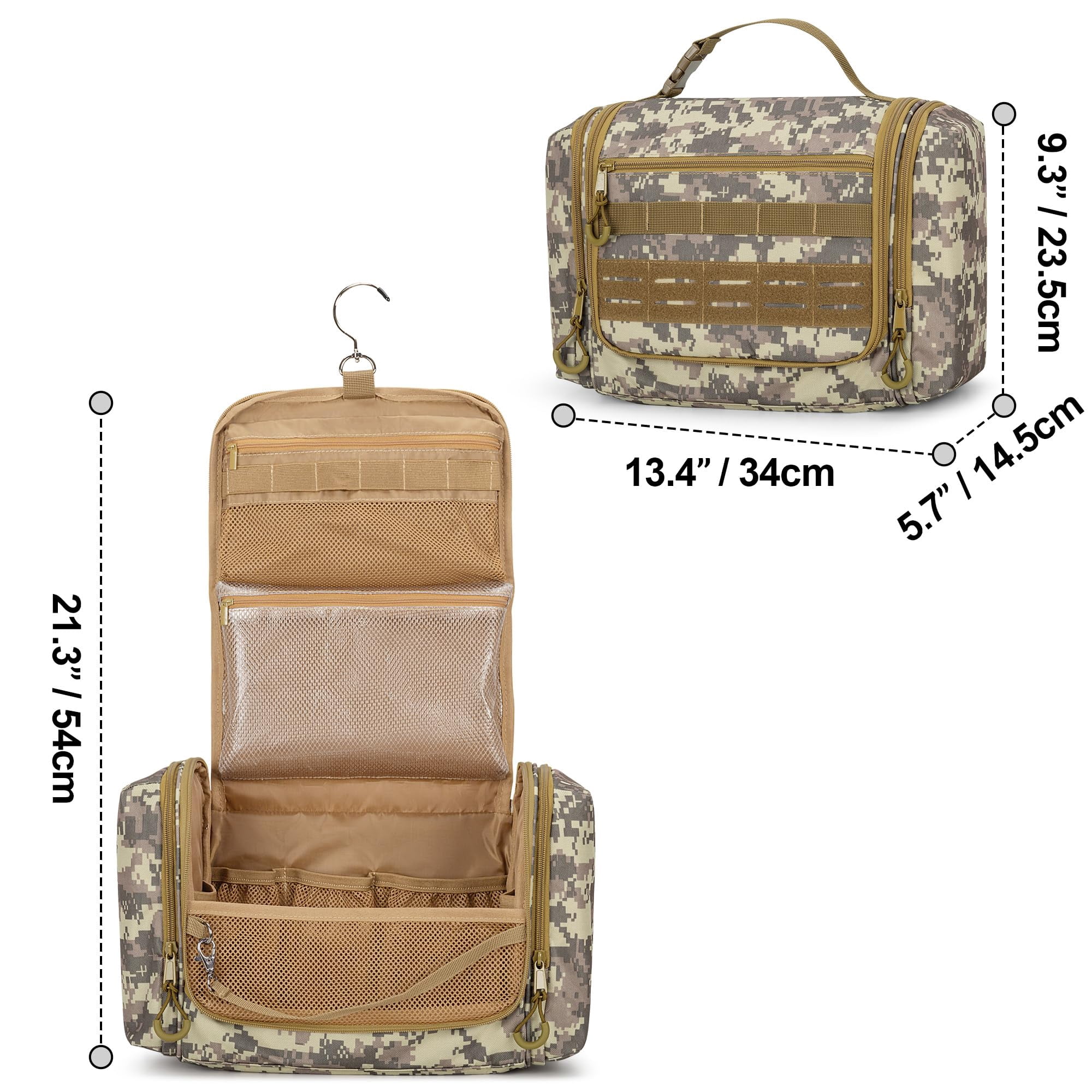 Toiletry Travel Bag For Men  Hanging Dopp Kit Hygiene Shower Organizer With Hook Toiletries And Shaving Care Desert Yellow (empty Bag)