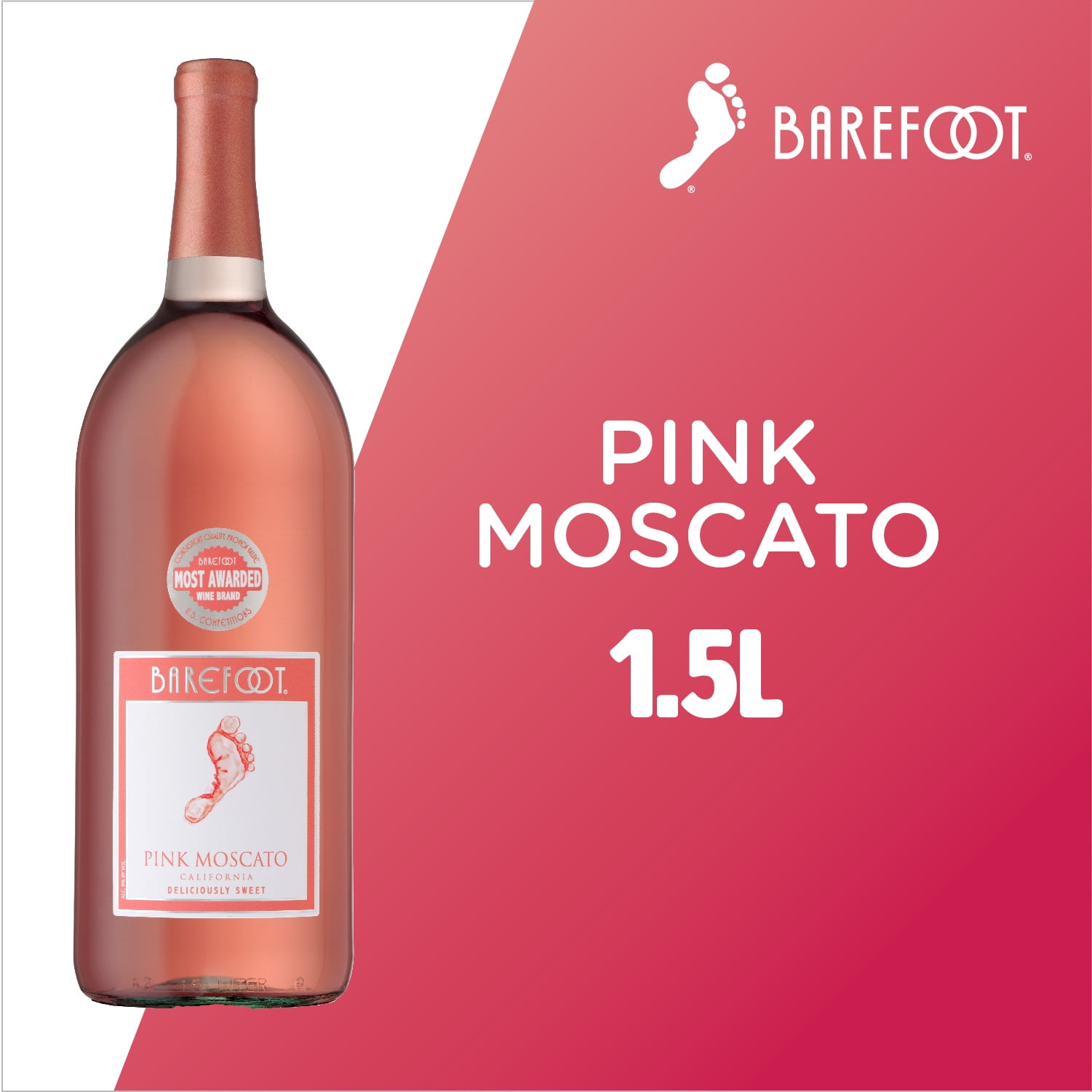 Barefoot Pink Moscato Rose Wine California 1.5L Glass Bottle