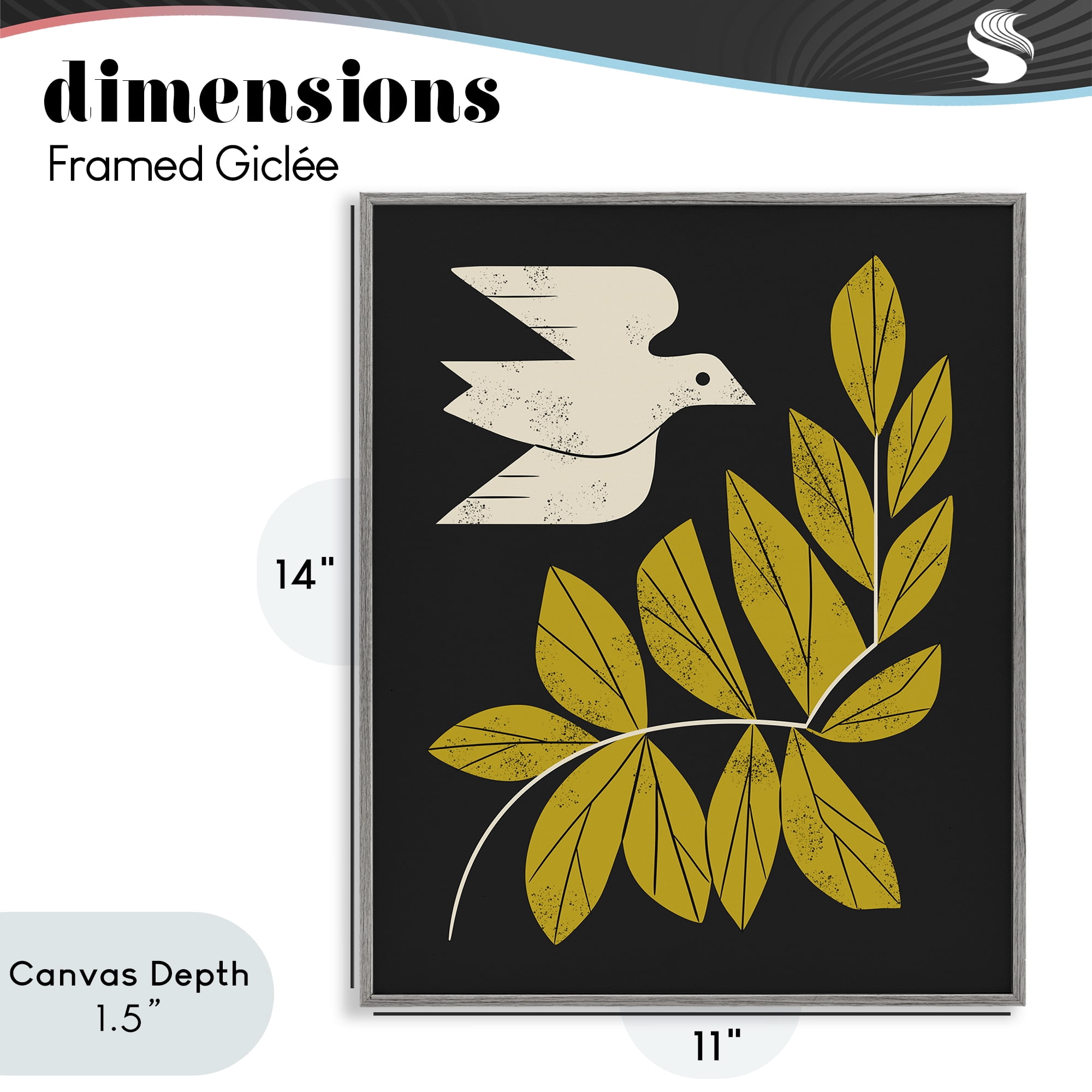 Stupell Industries Midcentury Dove & Branch Gray Framed Giclee Art, design by Renea L. Thull