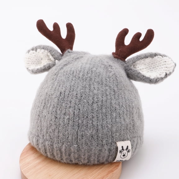 Soimiss 1Pc Grey Woolen Winter Hat Antler Style Knitted Warm Hat with Durable Fine Workmanship