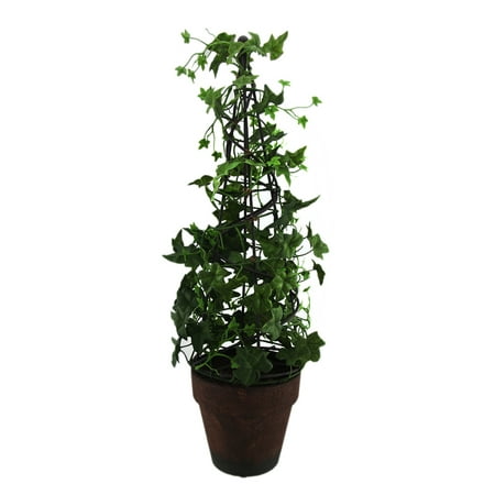 18 Inch Tall English Ivy Obelisk Topiary Artificial Plant In Terracotta