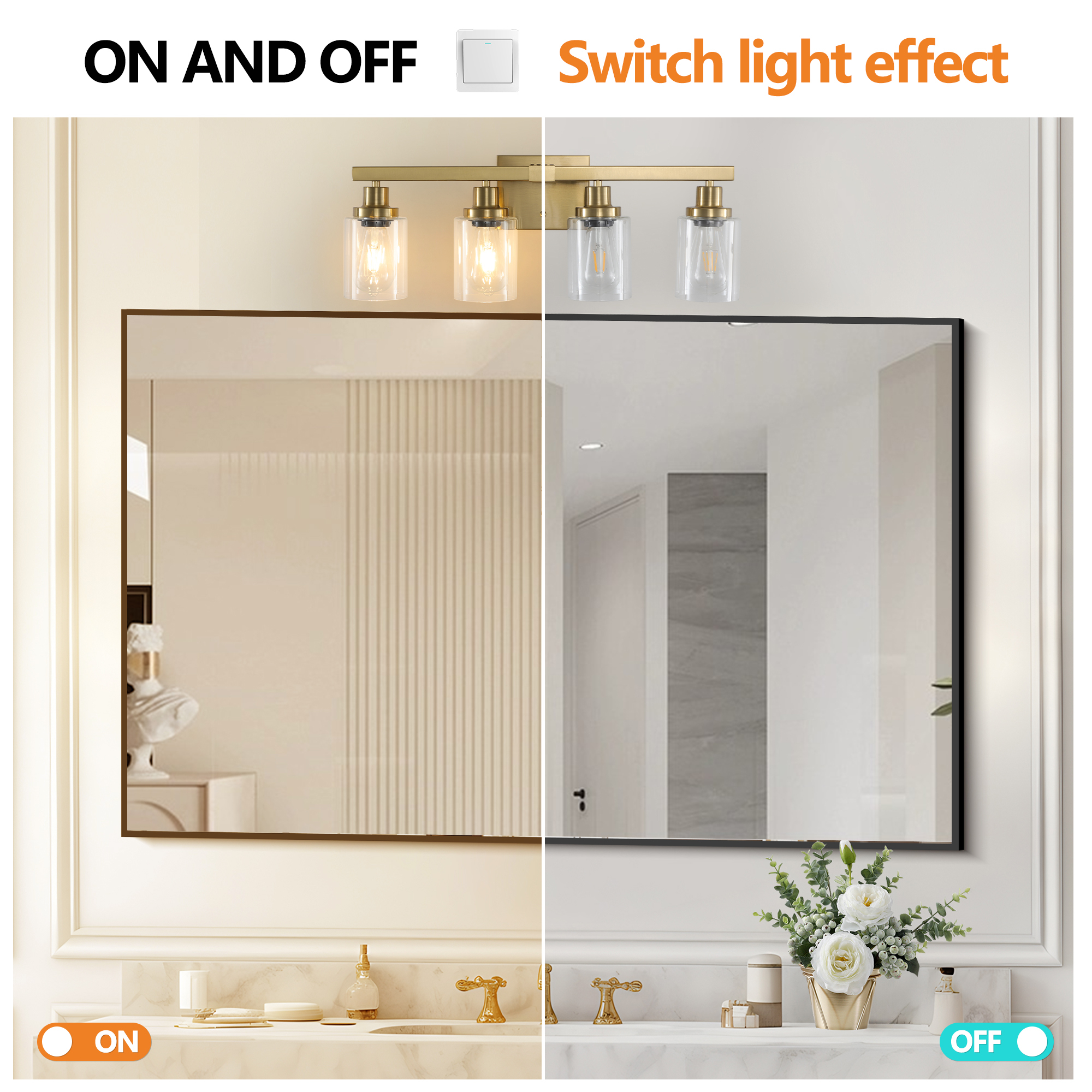 Leumius Modern Golden 4-Light Bathroom Vanity Light Fixture, Industrial Wall Sconce with Clear Glass Shades for Mirror, Bathroom, Bedroom and Hallway (No Bulbs)