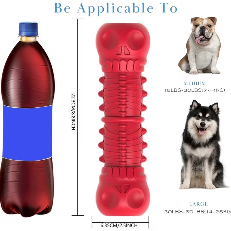 1 Indestructible Natural Rubber Chew Toy for Large Dogs and Aggressive Chewers - Squeaky Dental Health Toy with Textured Ridges, Durable Interactive Play Red Chew Bones for Medium Size Dogs, Dog Toys