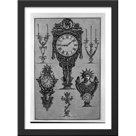 Large Black Candelabra Three clocks and three candelabra 28x40 Large Black Wood Framed Print Art by Giovanni Battista Piranesi ()