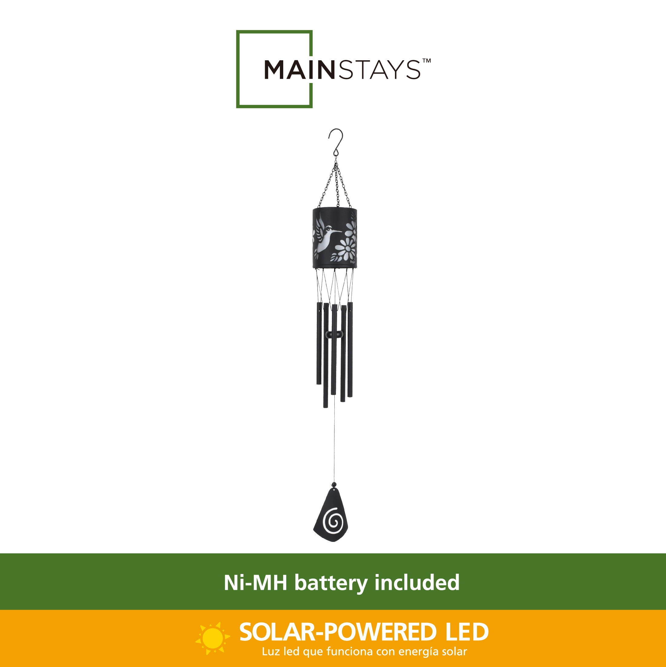 Mainstays Solar-Powered Hummingbird Wind Chime, Black