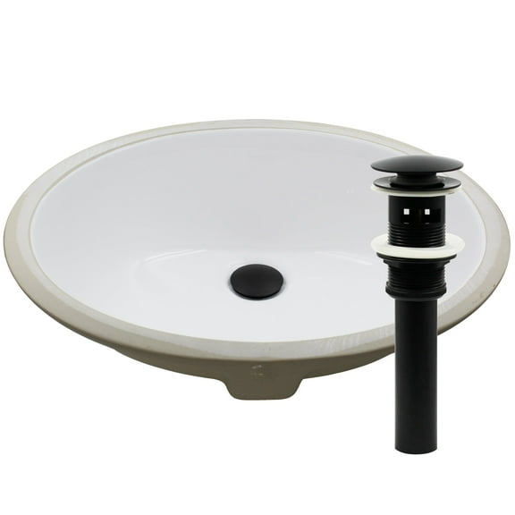 Novatto NP-U191307MB-O Oval Undermount White Porcleain Sink with Matte Black Drain
