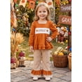thumbnail image 4 of RUINIXCW Toddler Baby Girl Thanksgiving Outfit Infant Girls Fall Winter Clothes Turcky Long Sleeve Babydoll Shirts Bell Bottoms Flare Pants 2Pcs Set, 4 of 10