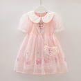 thumbnail image 3 of Vestido de malla de algodón para niñas, informal, de princesa Frozen y Elsa, con bolsa, novedad de verano 2024, vestido diario con mangas abullonadas para niños, 3 of 4