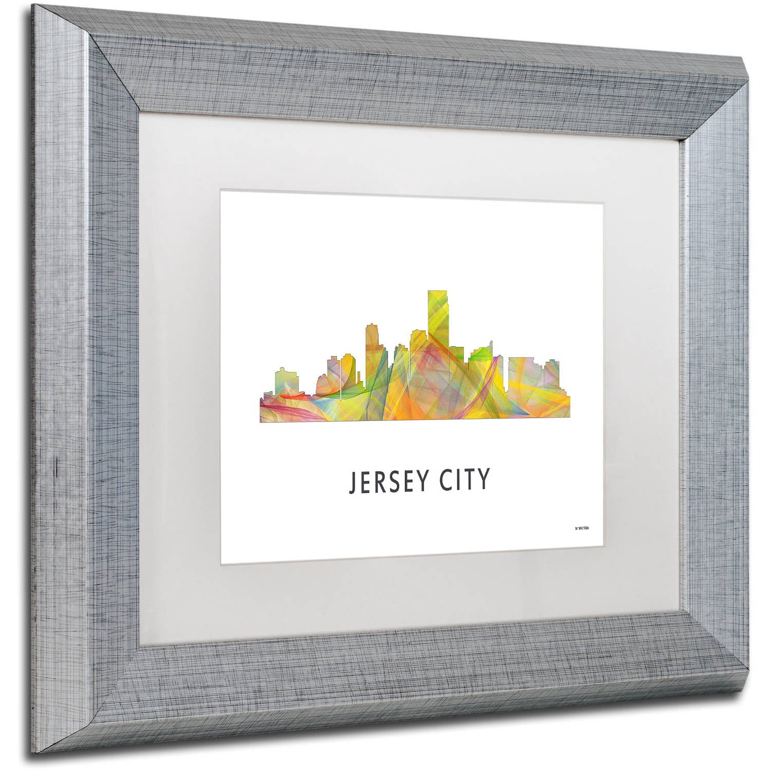 Trademark Fine Art 'Jersey City NJ Skyline WB-1' Canvas Art by Marlene Watson, White Matte, Silver Frame