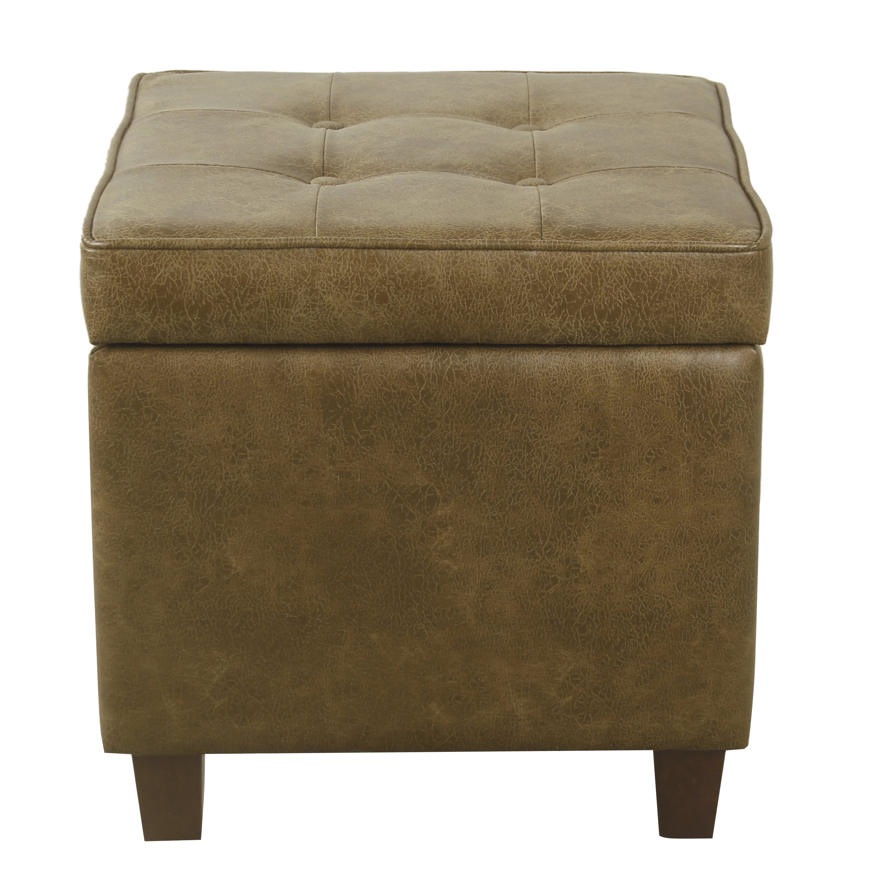 Homepop Square Tufted Storage Ottoman, Square Brown Leather Ottoman With Storage