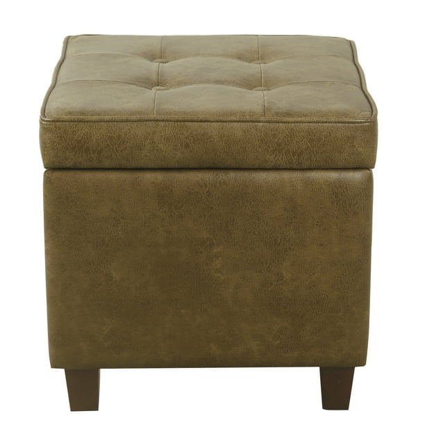 Homepop Square Tufted Storage Ottoman, Leather Tufted Storage Ottoman