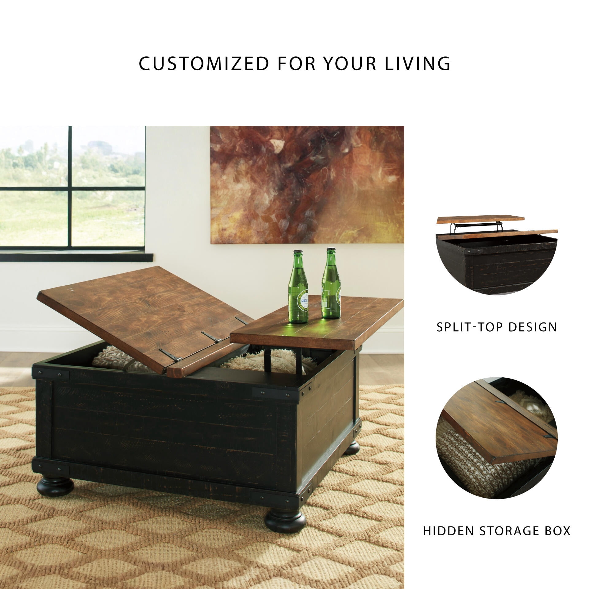 Signature Design by Ashley Casual Valebeck Coffee Table with Lift Top Black/Brown