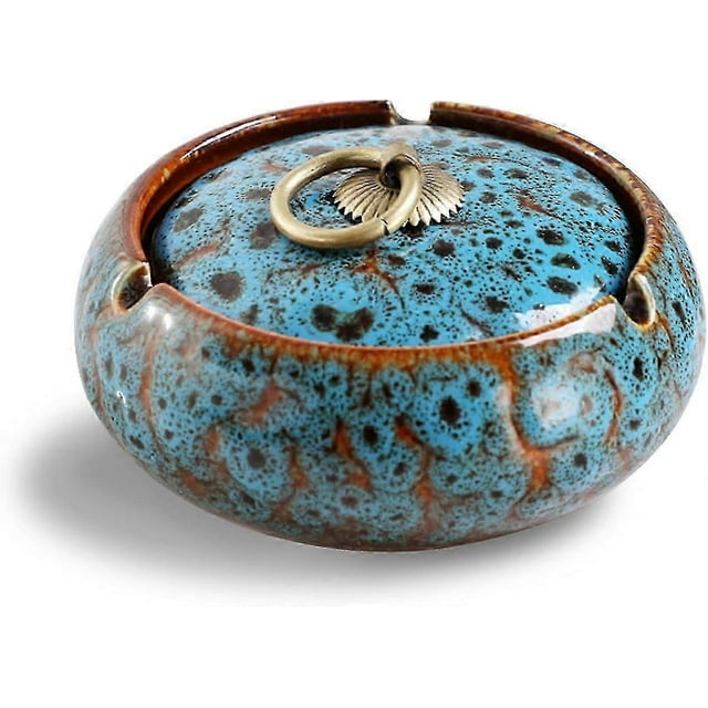 2024 New Ashtray with lid, cigarette ceramic ashtray, outdoor with lid windproof ashtray indoor, retro ashtra