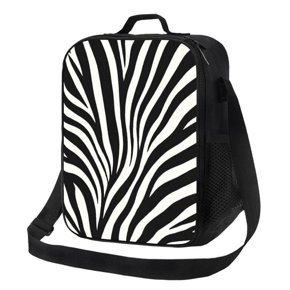 Zebra Stripe Lunch Bag Insulated Thermal Lunch Box with Shoulder Strap & Handle for Women and Men