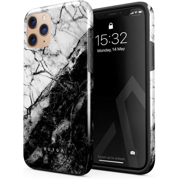 BURGA Phone Case Compatible with iPhone 11 PRO - Hybrid 2-Layer Hard Shell + Silicone Protective Case -Fatal Contradiction Black and White Marble Yin and Yang - Scratch-Resistant Shockproof Cover