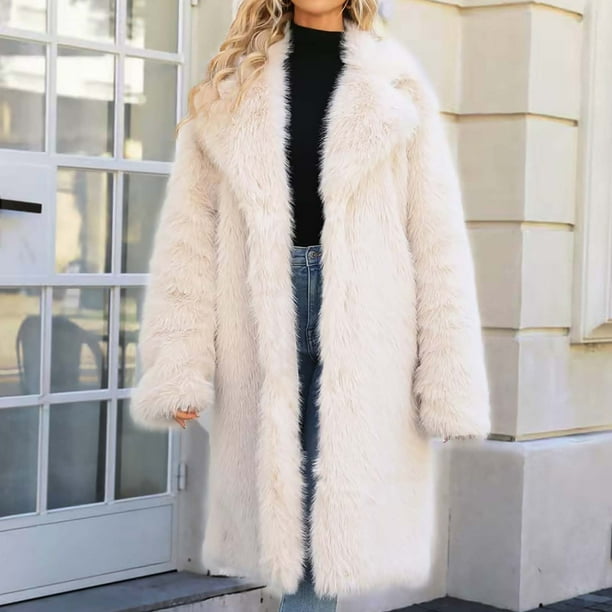 Xdegoge Women's Shaggy Faux Fur Warm Maxi Overcoat Outwear Casual