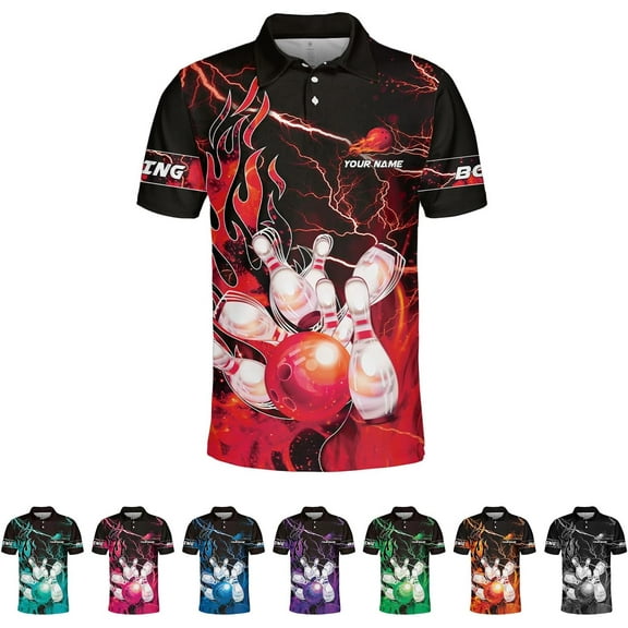 Personalized Bowling Polo Shirts 3D Custom Bowling Polo Shirt Bowling Shirts for Team Gift for Bowling Lover (Red, S)