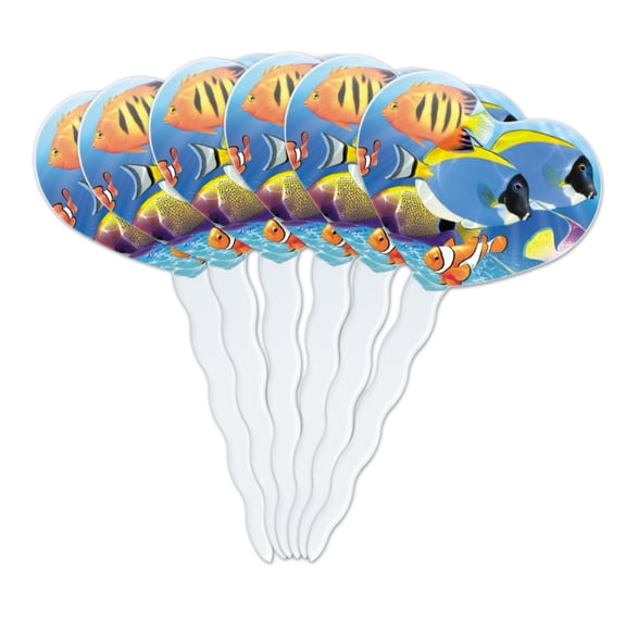 Tropical Coral Reef Fish Clown Heart Love Cupcake Picks Toppers Decoration Set of 6