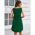 thumbnail image 7 of Women's Summer Square Neck Sleeveless Dress with Pockets, Dark Green Casual A-Line Mini Sundress, Beach Vacation Tank Dress, Size S, 7 of 7