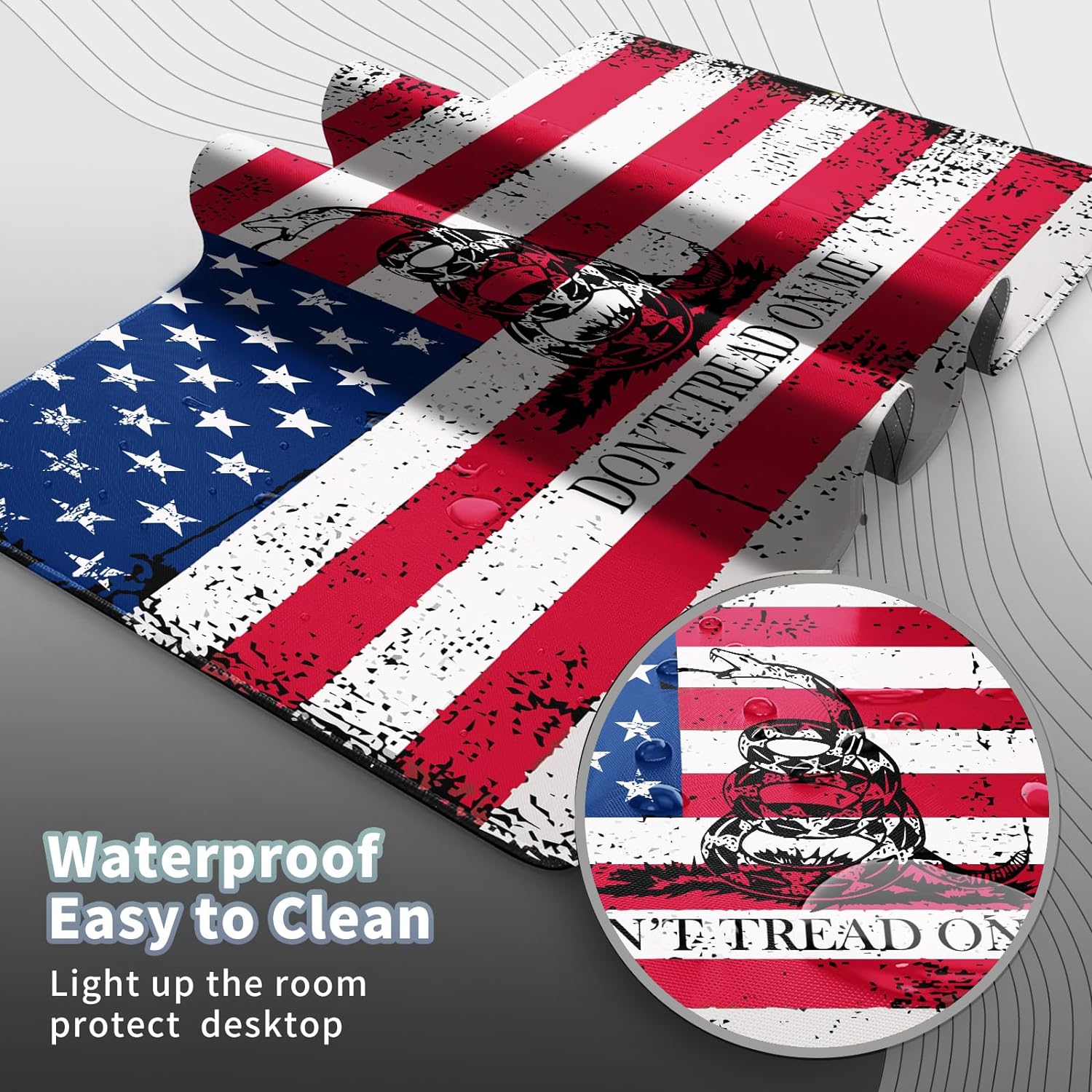 Big Gaming Mouse Pad, Extended 35.4" X 15.75" in Desk Pad for Keyboard and Mouse, Computer Keyboard Mouse Mat 3mm Thick XXL Rubber Mousepad for Laptop Gamer, Gadsden Flag