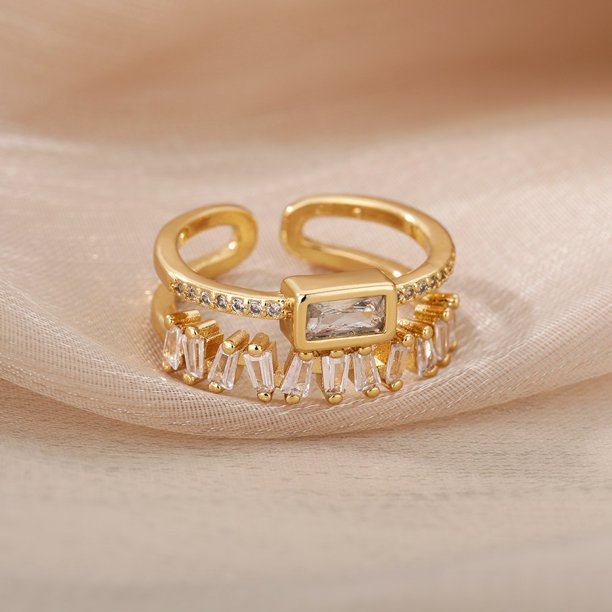 Anillo de circonita cúbica para mujer, sortija colorida de acero inoxidable, Color dorado, a la moda, estética, regalo de joyería de boda, 2023