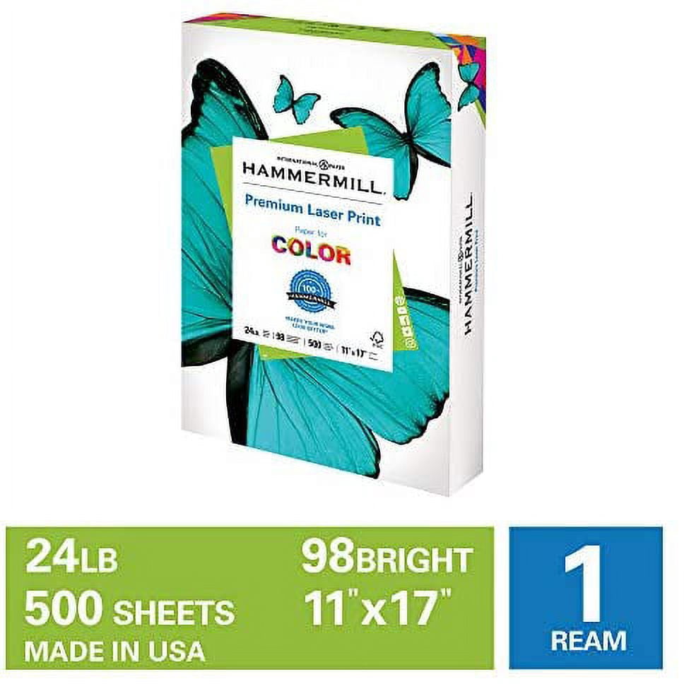 Hammermill Printer Paper, Premium Laser Print 24 lb, 11 x 17-1 Ream (500 Sheets) - 98 Bright, Made in the USA