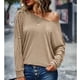thumbnail image 2 of Jersey Hombro Descubierto Manga De Murciélago Color Sólido Cómodo Suelto Casual Mujer Top Albaricoque S, 2 of 6