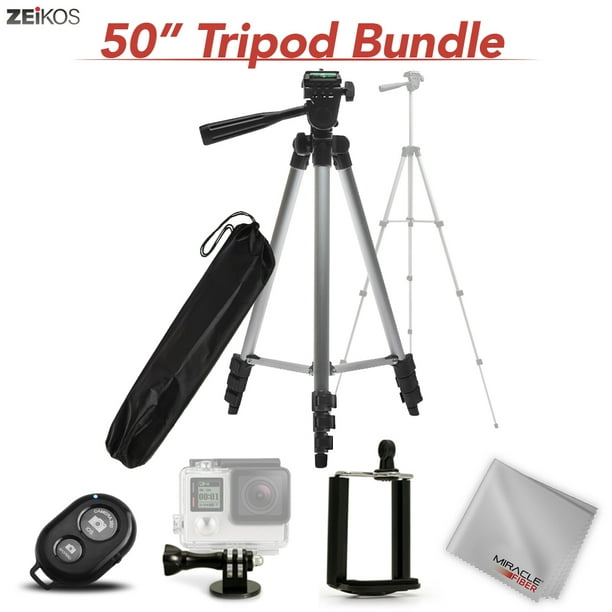 Zeikos 50 Inch Aluminum Camera Tripod Kit With Bubble Level Indicator Comes With Bluetooth Remote Control Camera Shutter Smartphone Gopro Mount And Carrying Bag Walmart Com Walmart Com