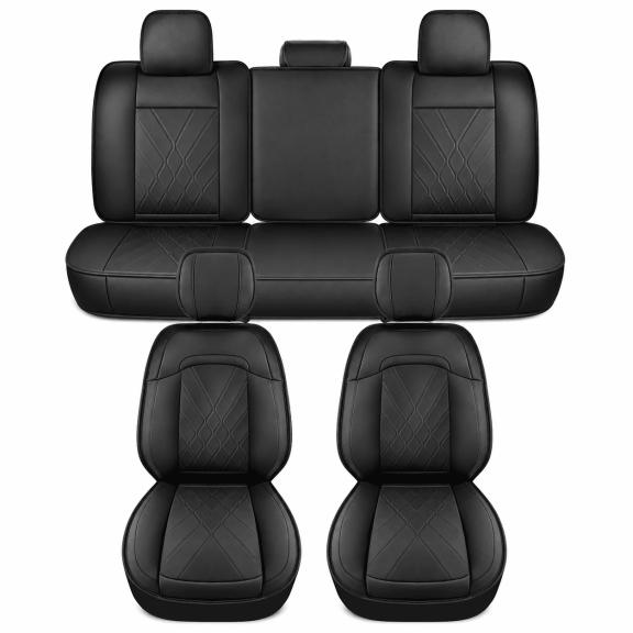 LINGVIDO Black Full Set Seat Covers for Chevy Silverado/GMC Sierra 1500 Crew Cab 2007–2013 & 2019–2025, 2500HD/3500HD Crew Cab 2020–2025