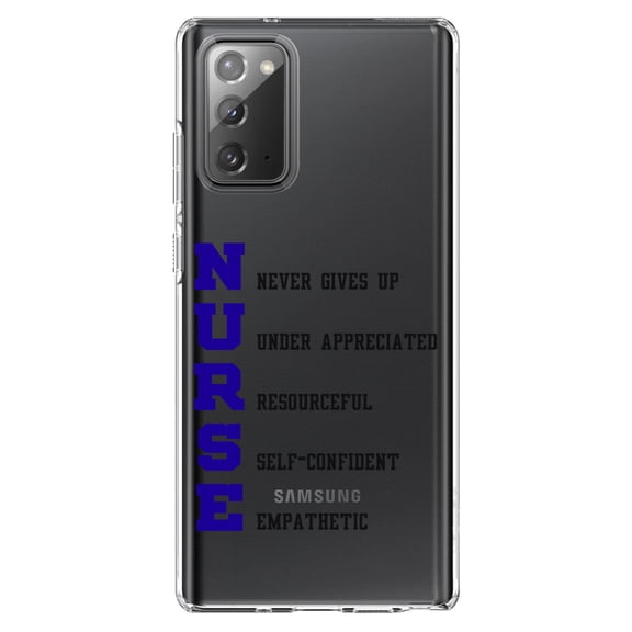DistinctInk Clear Shockproof Hybrid Case for Samsung Galaxy Note 20 (6.7" Screen) - TPU Bumper Acrylic Back Tempered Glass Screen Protector - Nurse Never Gives Up