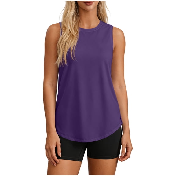 Qiopertar UPF 50 Sun Protection Tank Tops for Women Sleeveless Activewear Tops Breathable Moisture Wicking Workout Yoga Casual Comfy Crew Neck High Low Hem, Purple S