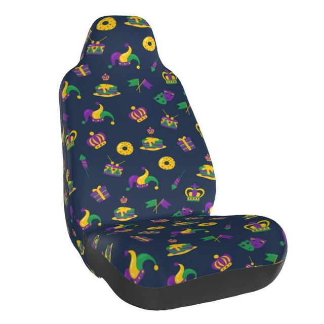 Wukai Mardi Gras Carnival Full Set Car Seat Covers with Soft Padding Universal Auto Front Seats Protector and Cushion Mat