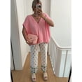thumbnail image 4 of Womens Summer Oversized Short Sleeve Button V Neck Casual Knit Sweater Tops Pink M, 4 of 6