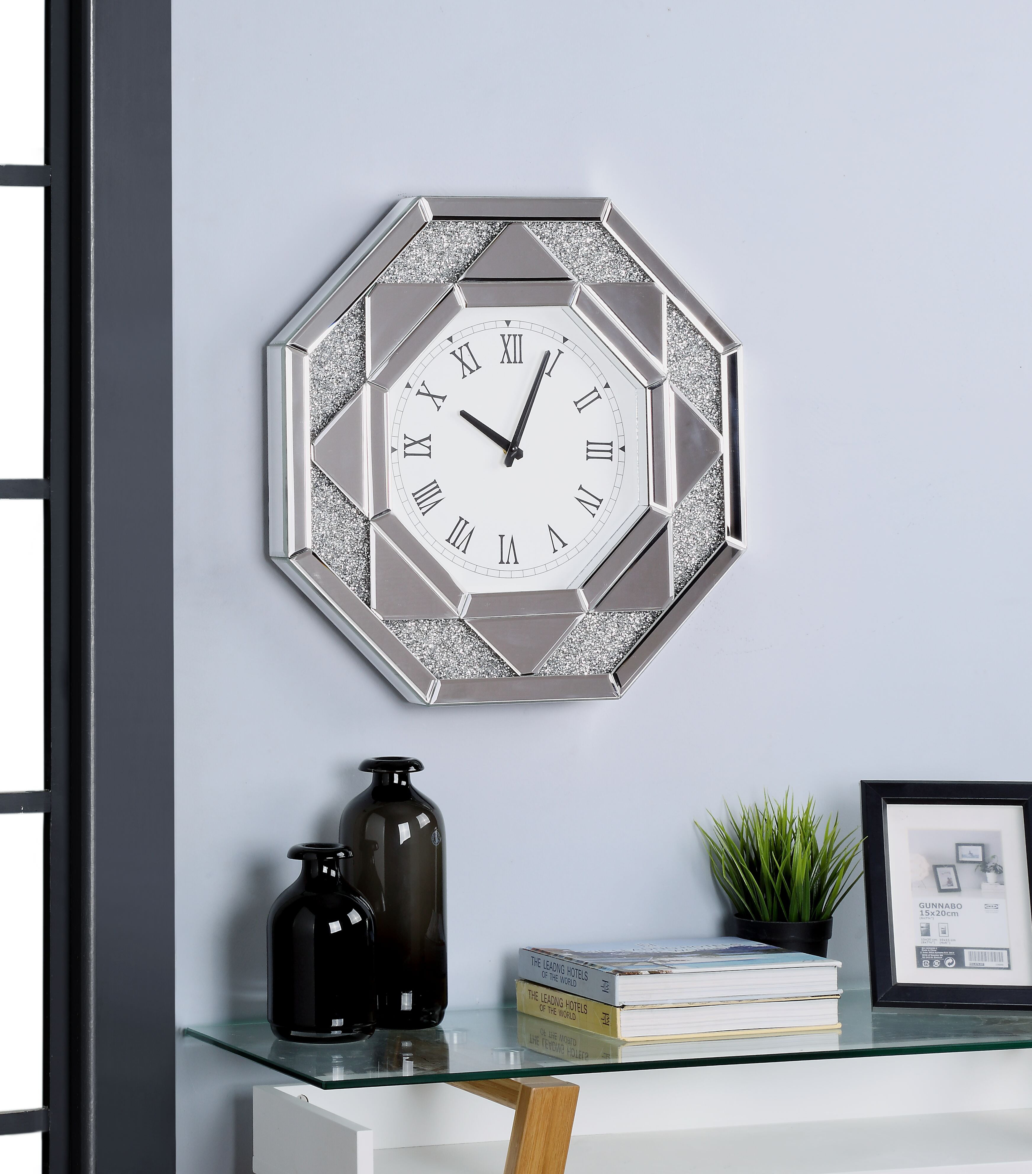 Acme Maita Wooden Frame Octagonal Wall Clock in Mirrored - Walmart.com