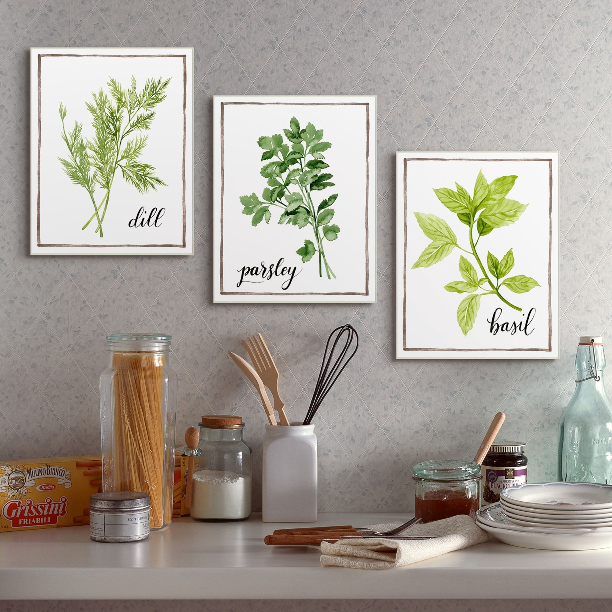 The Stupell Home Decor Collection Watercolor Herb Illustration Basil Painting with Script Wall Plaque Art, 10 x 0.5 x 15