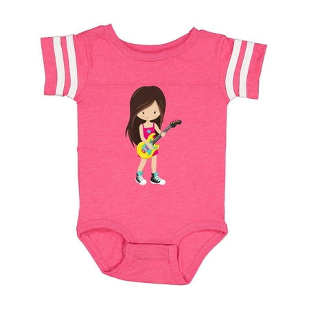 

Inktastic Rock Girl Brown Hair Girl Playing Guitar Gift Baby Girl Bodysuit