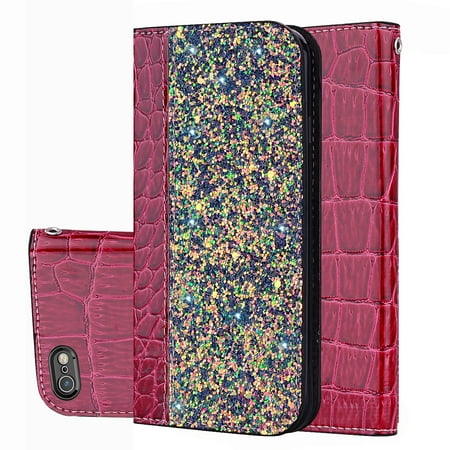 iPhone 8/iPhone 7 Case, iPhone 8/iPhone 7 Cover, Allytech Unique Bling Design PU Leather Wallet case with Wrist Strap Flip Folio Kickstand Cover for iPhone 8/ iPhone 7 4.7-inch Phone, Winered