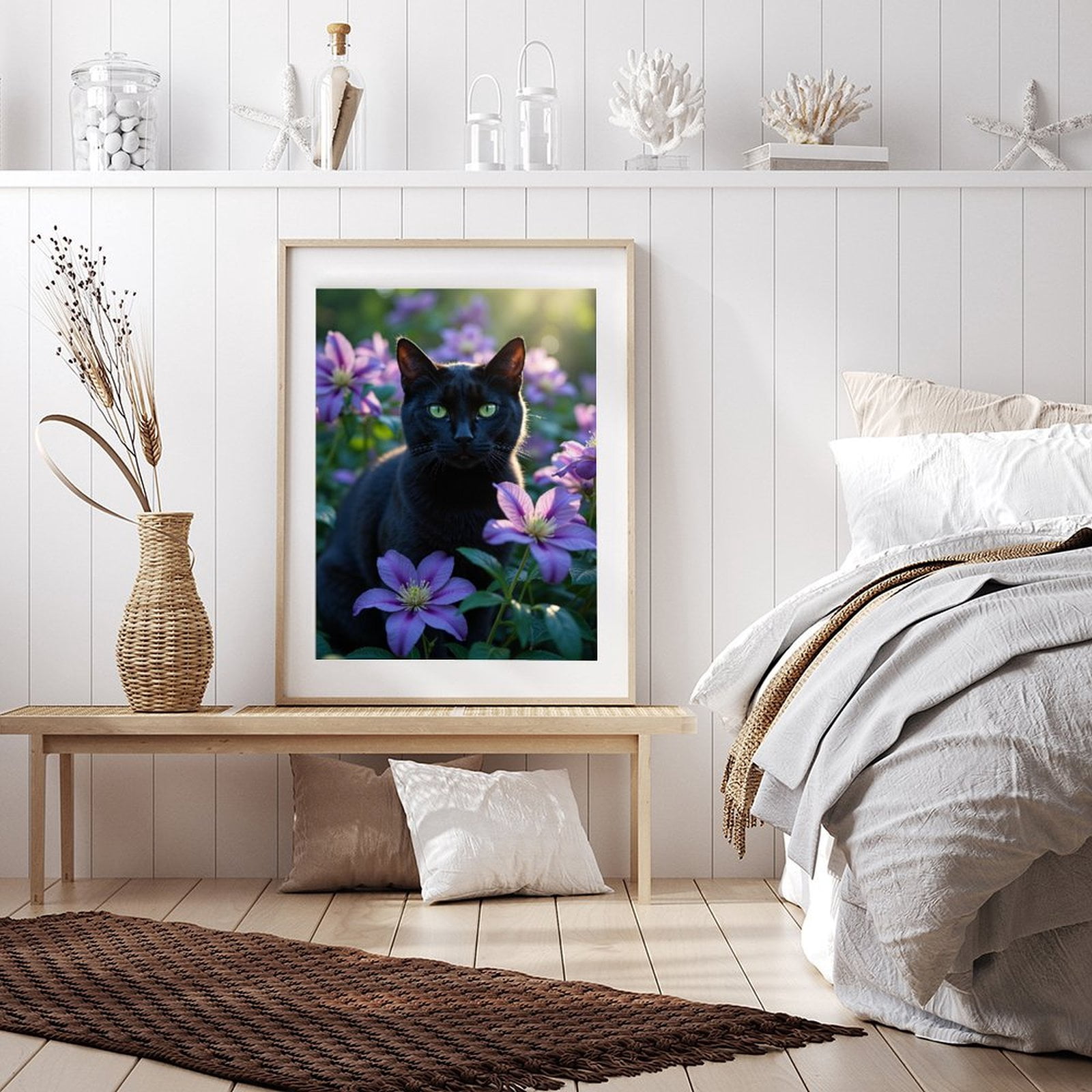 Diamond Art Kits for Adults - 5d Black Cat Among Purple Blossoms Diamond Painting for Adults, Diamond Art for Adults Beginners, Diamond Painting Kits for Adults for Home Wall Decor