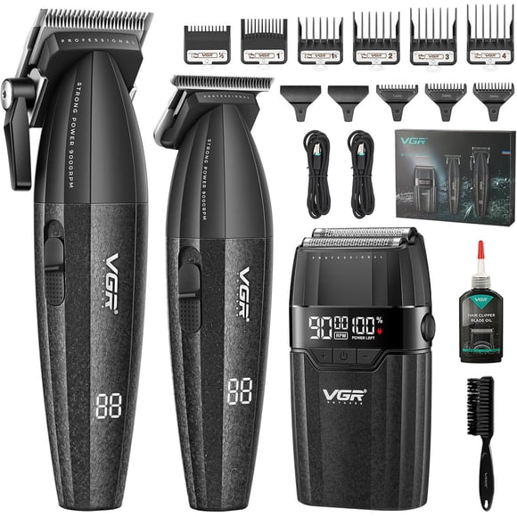 VGR Professional 3 in 1 Hair Cutting Kit, Hair Clippers, Trimmer & Foil Shaver Set (Black)