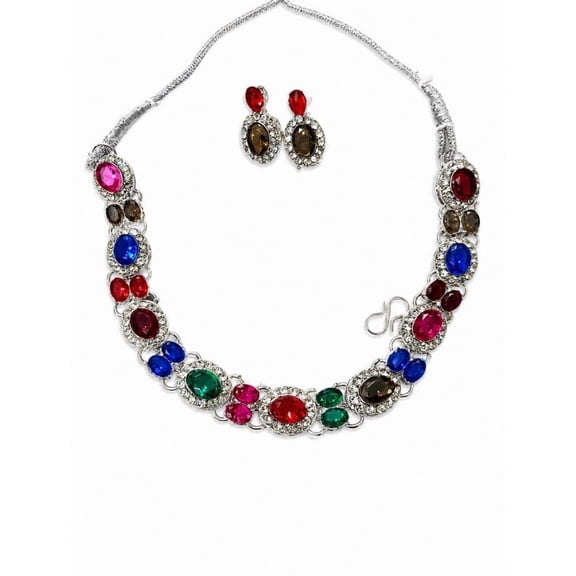 RK Art Jewelry - Women's Multicolor Crystal Necklace Set with Earrings, Statement Jewelry for Wedding, Party & Festive Wear