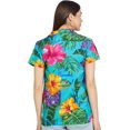 thumbnail image 2 of Stylore Womens Hawaiian Shirt Short Sleeve Blouse Big Hibiscus Turquoise XS, 2 of 7