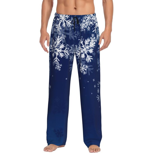 Fotbe Christmas Blue Pantalones de Pijama para Hombre, Pantalones de Dormir, Pantalones de Casa con Cintura Ajustable y Bolsillos-X-Large