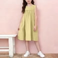 thumbnail image 2 of MGDXOX Girls Sleeveless Cotton Dress with Pleated Bodice and Side Pockets Casual Loose Swing Dress for Everyday Wear Yellow 7-8 Years, 2 of 6