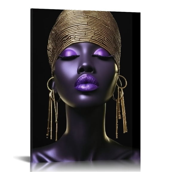 JRXY African American Wall Art Black Woman Portrait with Gold - Home Decor Living Room Bathroom (12'x16' Framed) 12x16
