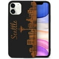 thumbnail image 1 of Case Yard Wooden Case for iPhone-12-Mini Soft TPU Silicone cover Slim Fit Shockproof Wood Protective Phone Cover for Girls Boys Men and Women Supports Wireless Charging Skyline Seattle Design, 1 of 7