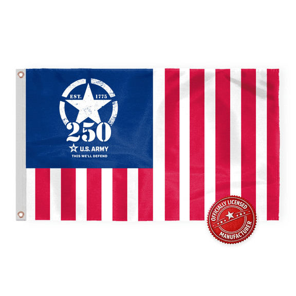 AGAS US Army 250 Anniversary Flag 3 x 5 ft Printed Double Sided 200D Nylon w Canvas Header