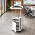 thumbnail image 6 of Techni Mobili Adjustable Laptop Cart – White Rolling Desk with Storage, Height Adjustable Sit/Stand Workstation, 6 of 12