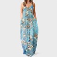 thumbnail image 1 of SMihono Robe Maxi Bohème d'Été pour Femmes Grande Taille Mode Femme Bretelles Taille Mi-Haute Col en V Sans Manches Rayée Imprimée Robe Longue de Plage, 1 of 5
