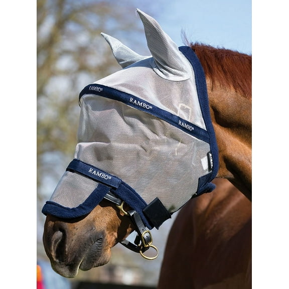 Rambo Plus Fly Mask Size | Full/Horse | Silver/Navy